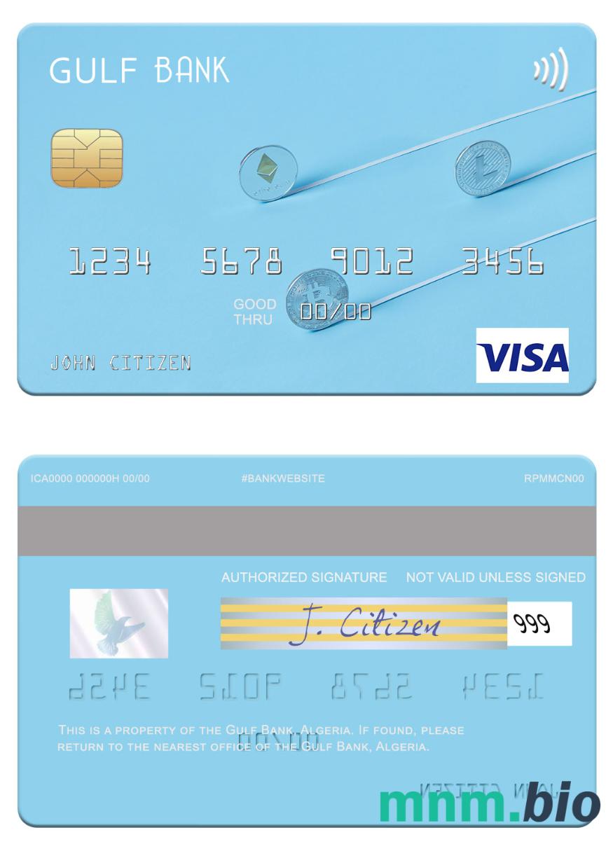 Algeria Gulf Bank przykład karty visa w formacie PSD